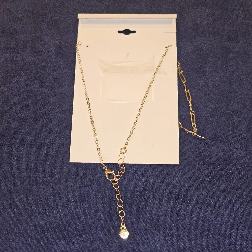 LC Lauren Conrad Gold Link Layering Necklace with Beaded Accents NWT